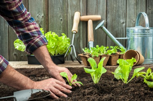 Community garden volunteers sorting green waste at a drop-off point